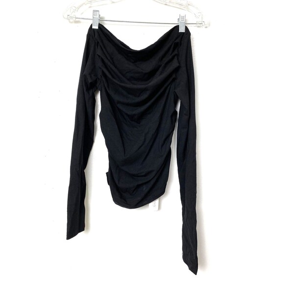 Darong Womens Long Sleeves Shirt Black Off The Shoulder Ruched Size M - Picture 10 of 10